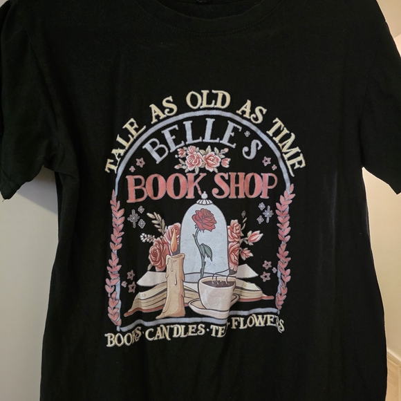 Disney Tops - Belle's Book Shop Black Graphic Tee - Pink & Cream Floral Design 💖=3/$20